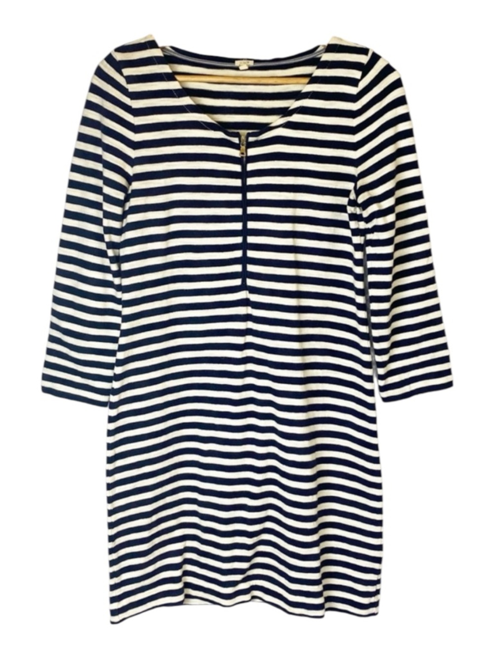 EUC J. Crew Navy Cream Striped Zip Front Cotton T-shirt Dress